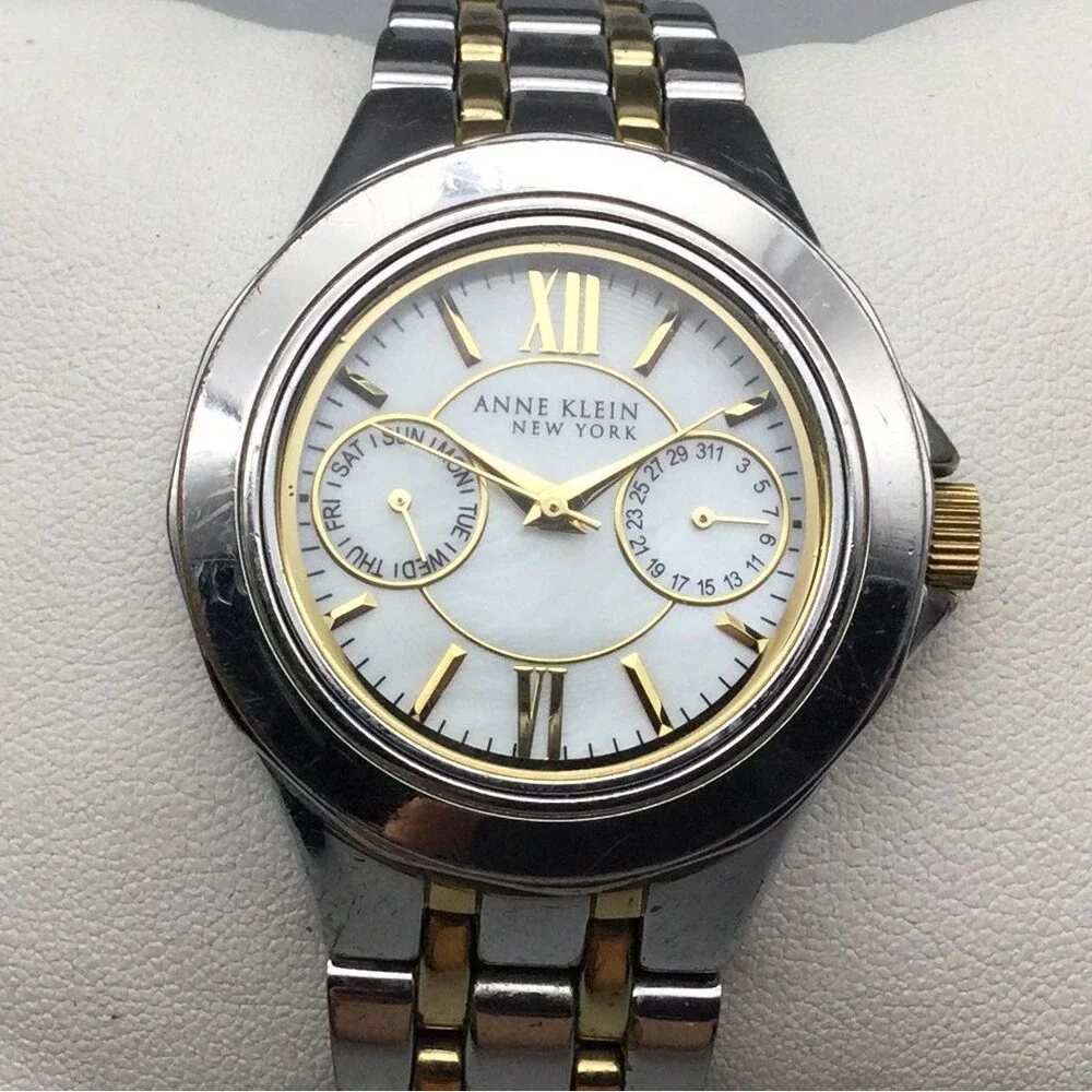 Anne Klein II Womens Watch 34mm Two Tone Bracelet Day Date New Battery 7